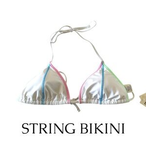 White String Bikini Top with Colorful Trim